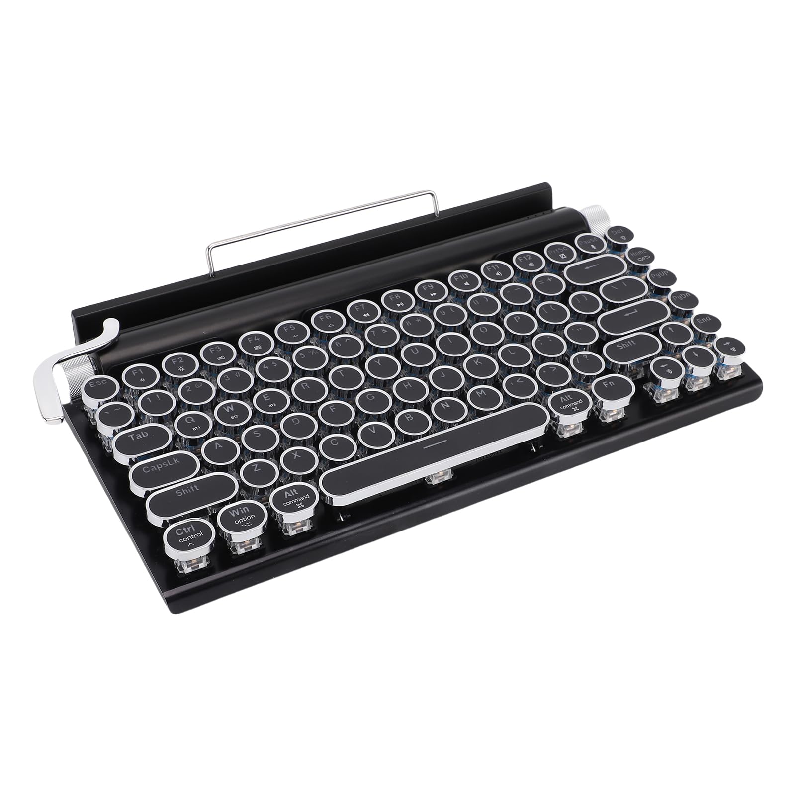 Tonysa Tastiera Meccanica retrò, Tastiera Bluetooth/Wired -scrittrice, Tasti Rotondi, modalità di Retroilluminazione 14, Compatibili con PC/tablet (Punk Metal Frame Design) (BLACK)