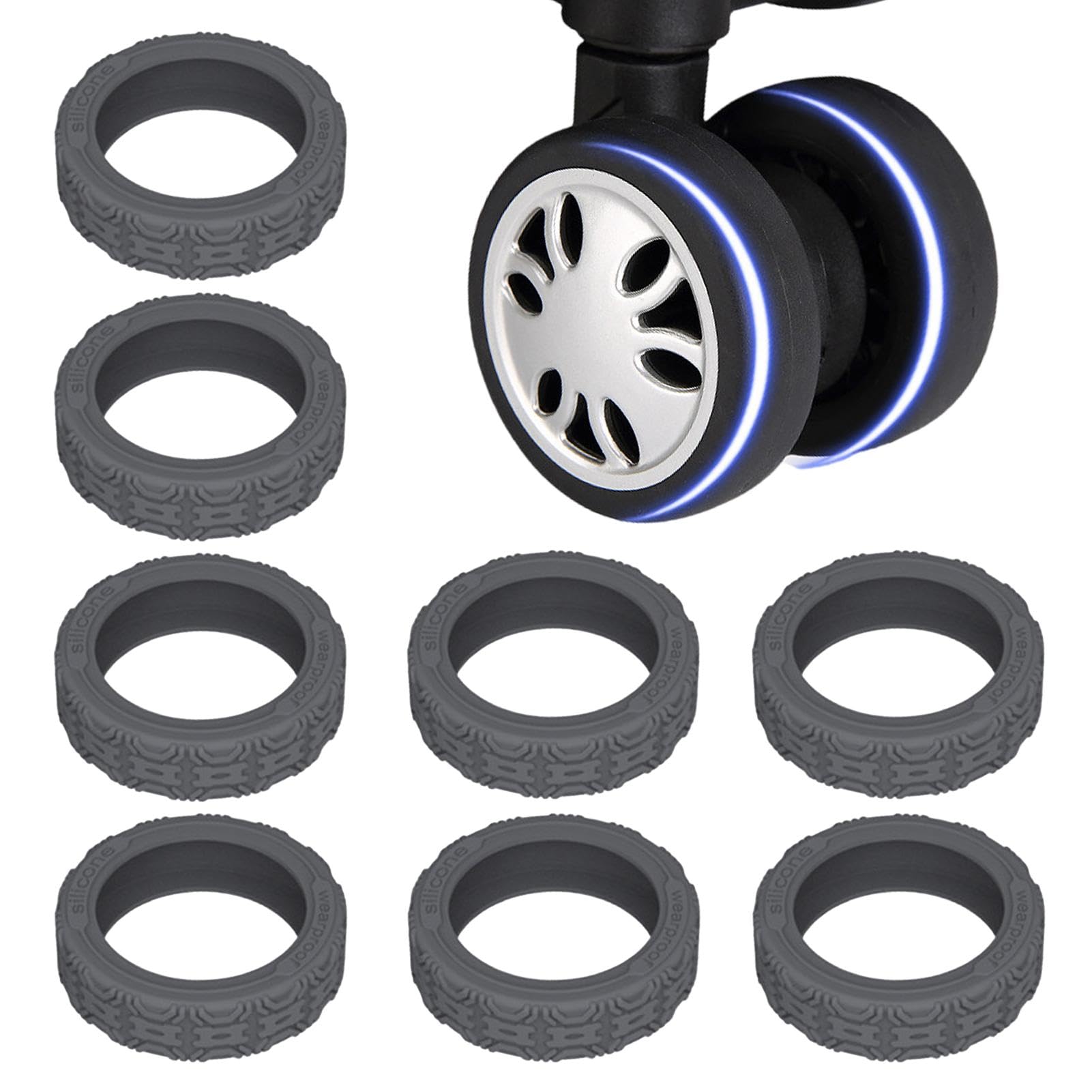 [Tnwog] 荷物ホイール保護カバー8個、スーツケース用シリコン荷物カバー、旅行荷物サイレント保護カバー、ホイール保護ケース、スーツケースローラーカバースーツケース荷物アクセサリー シリコン荷物ホイールカバー