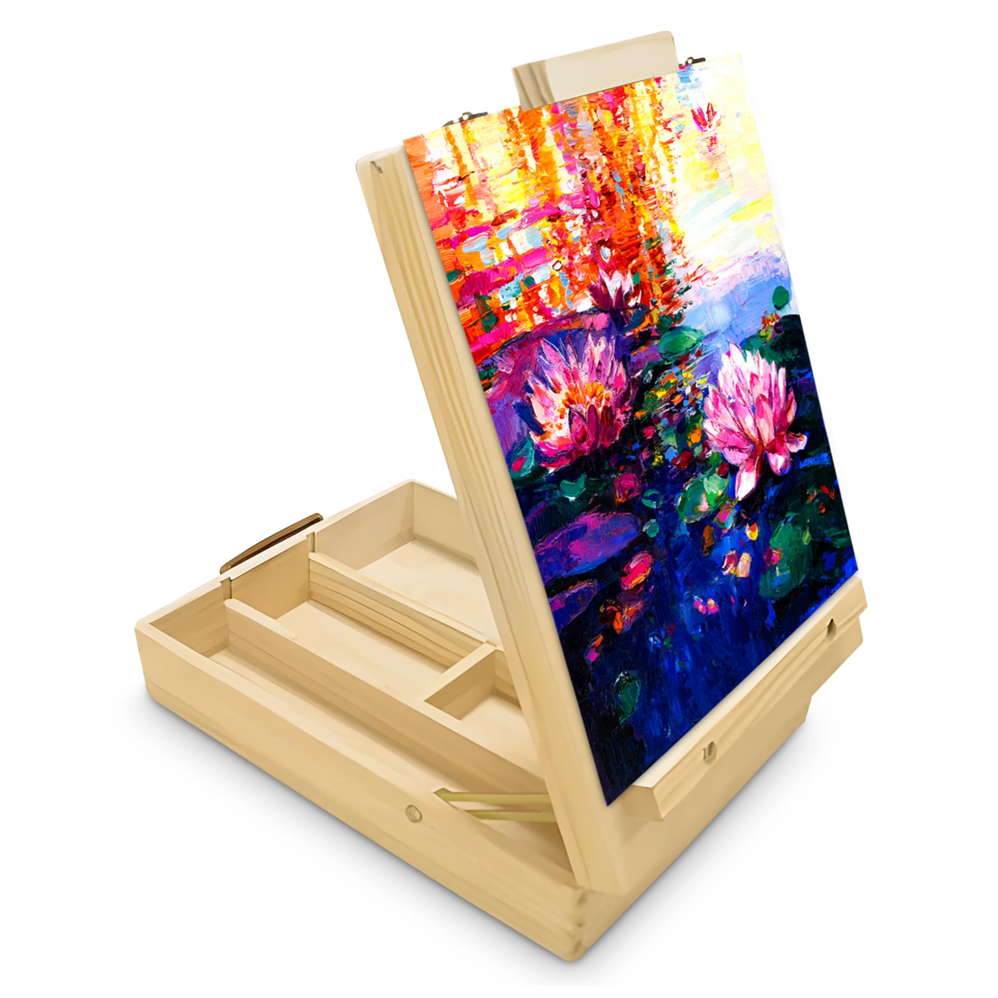 Willow® Caballete Pintura - Caballete Maletin Para Mesa - Hecho Con Madera De Haya - Caja de Dibujo de Sobremesa Ajustable - Principiantes, Estudiantes, Profesionales