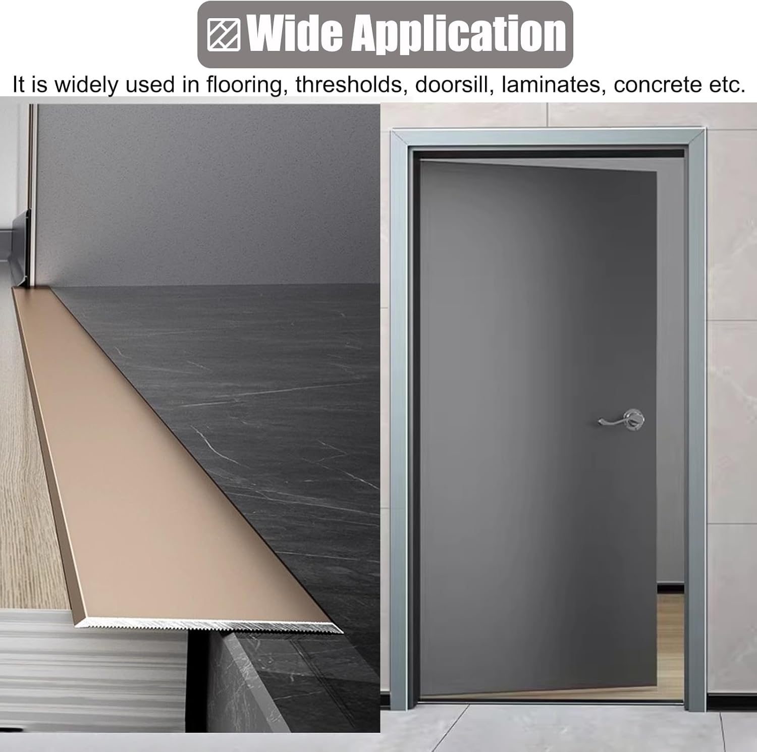 Door Threshold, Floor Transition Strip Aluminum Alloy Threshold Cover for Wooden to Tile, Flat Thresholds Seam or Trim