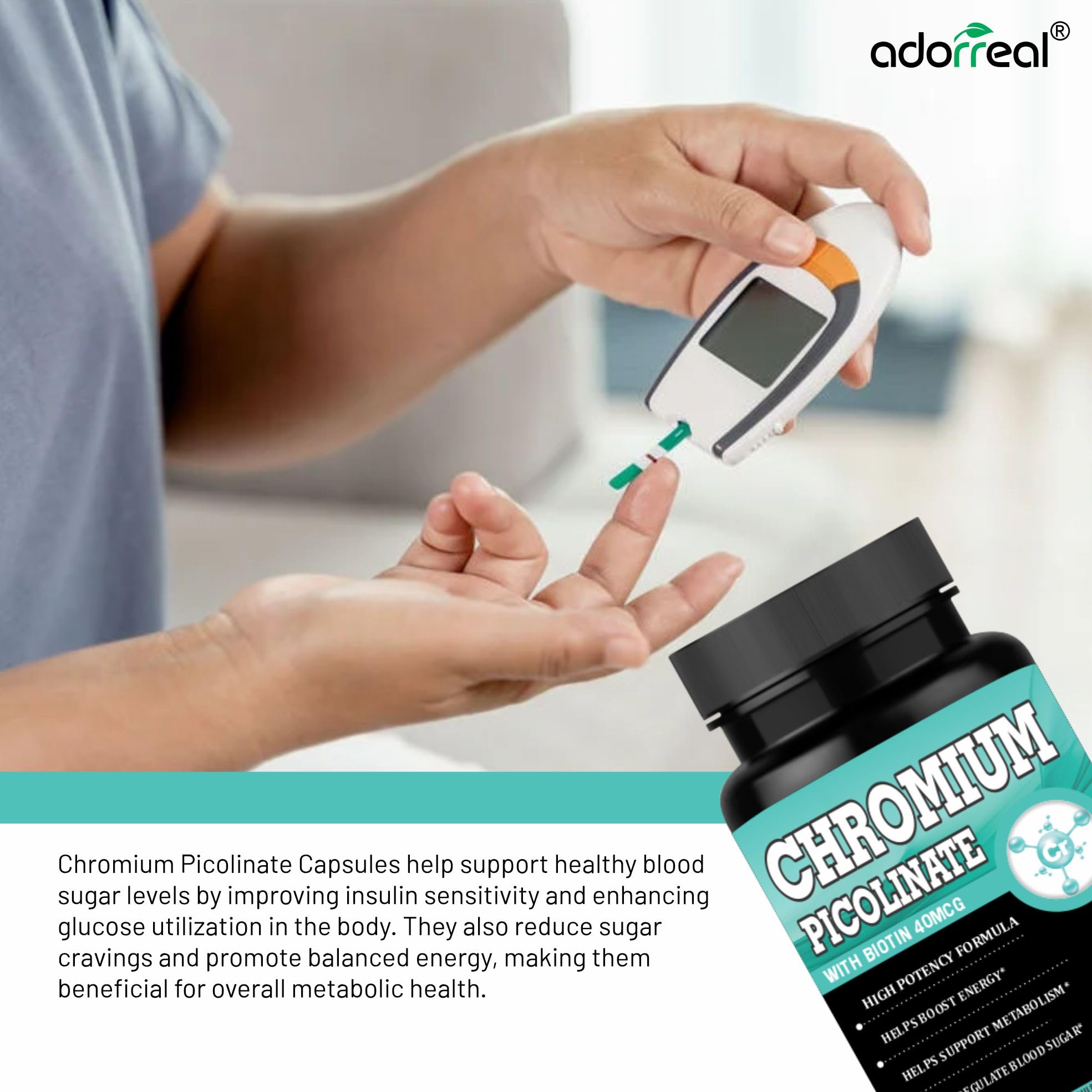Adoreal Chromium Picolinate with Biotin 40mcg, High Potency Formula, 90 Capsules, Supports Metabolism 1