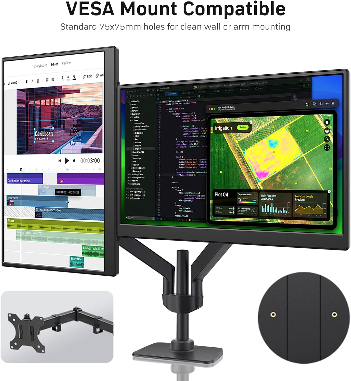 KQC 14 Inch Portable Monitor FHD 1200P, Ultra-Slim USB-C HDMI Plug & Play External Display, 100% sRGB Dual Speakers, Travel Laptop Monitor with Stand for PC Phone Xbox PS4/5