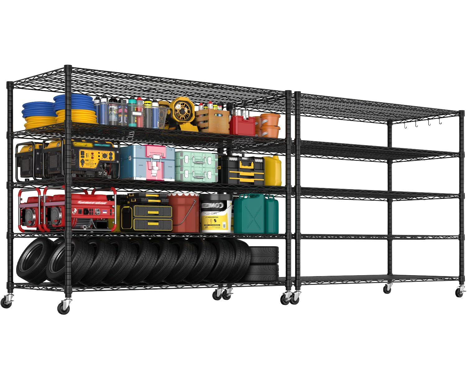 PrimeZone 5 Tier 80.7" Hx55.5 Wx24 D Wire Shelving with Wheels 3000lbs NSF Certified Storage Shelves Heavy Duty Metal Shelf Adjustable Rolling Rack
