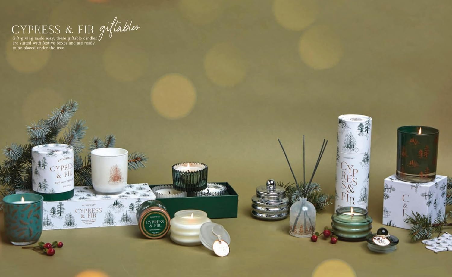Paddywax Holiday Candles Cypress & Fir Collection Gift Boxed Artisan Scented Candle in Opaque Glass, 5-Ounce, Green