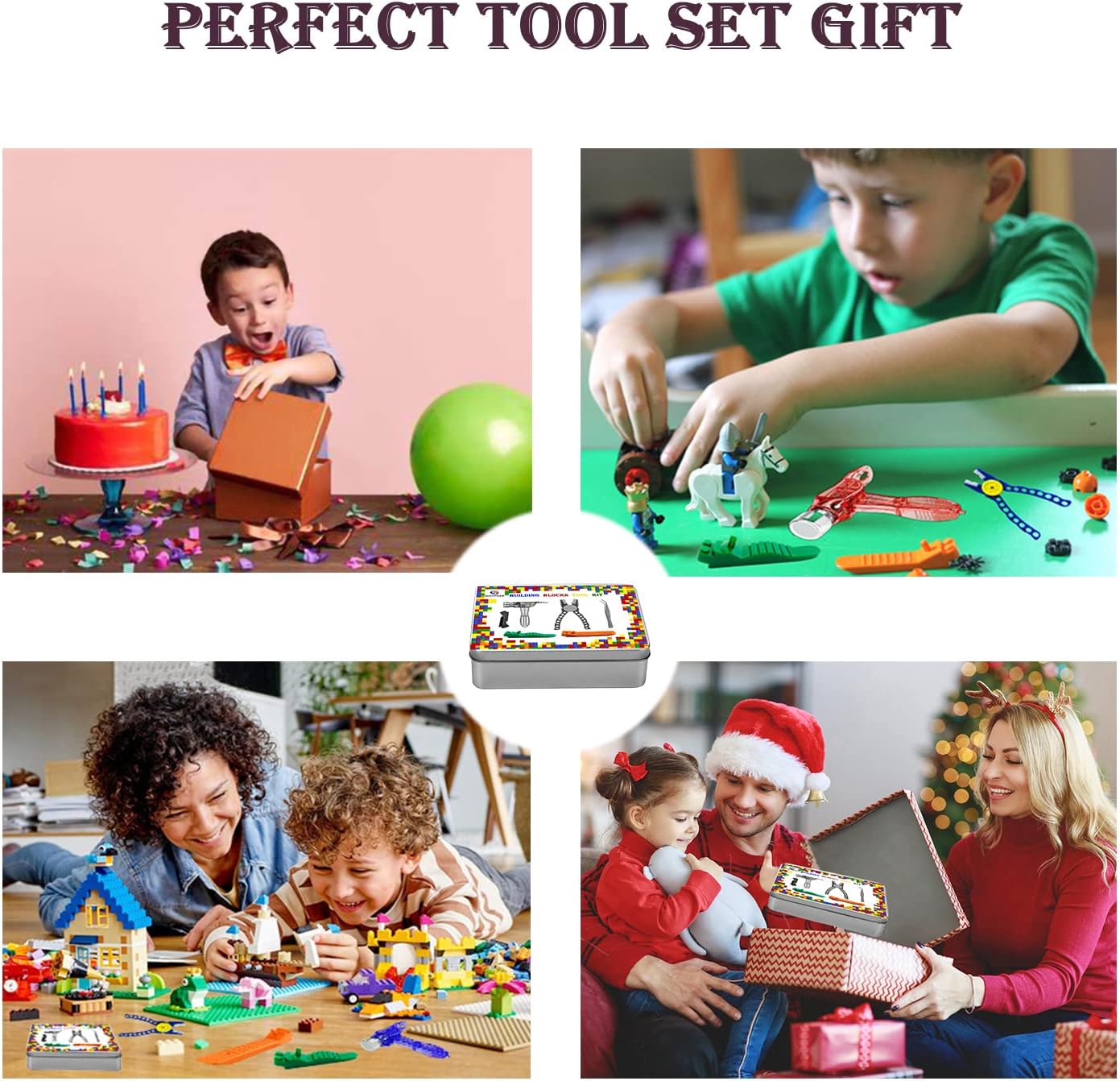 Building Blocks Tool Kit - Brick Separator, Mini Blocks Tool Set, Multi-Functional Hammer, Pliers, Tweezers, Finger Protectors with Tin Box (Blue)