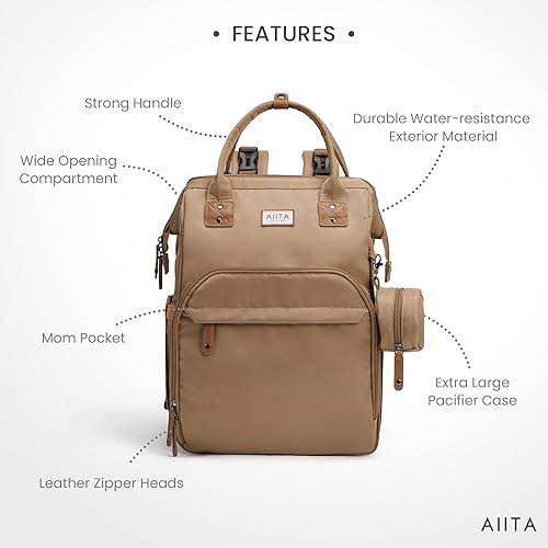Miniatura 2 de Mochila para pañales, Marrón café, Aiita Mochila clásica todo en uno para pañales