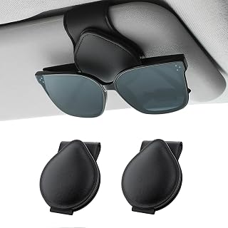 Rhino Valley Sunglasses Holders for Car Sun Visor, 2 Pack Car Glasses Holder Clip Organizer Eyeglasses Mount with Card Clip for Car Sun Visor Magnetic Adsorption Leather Glasses Hanger, Black