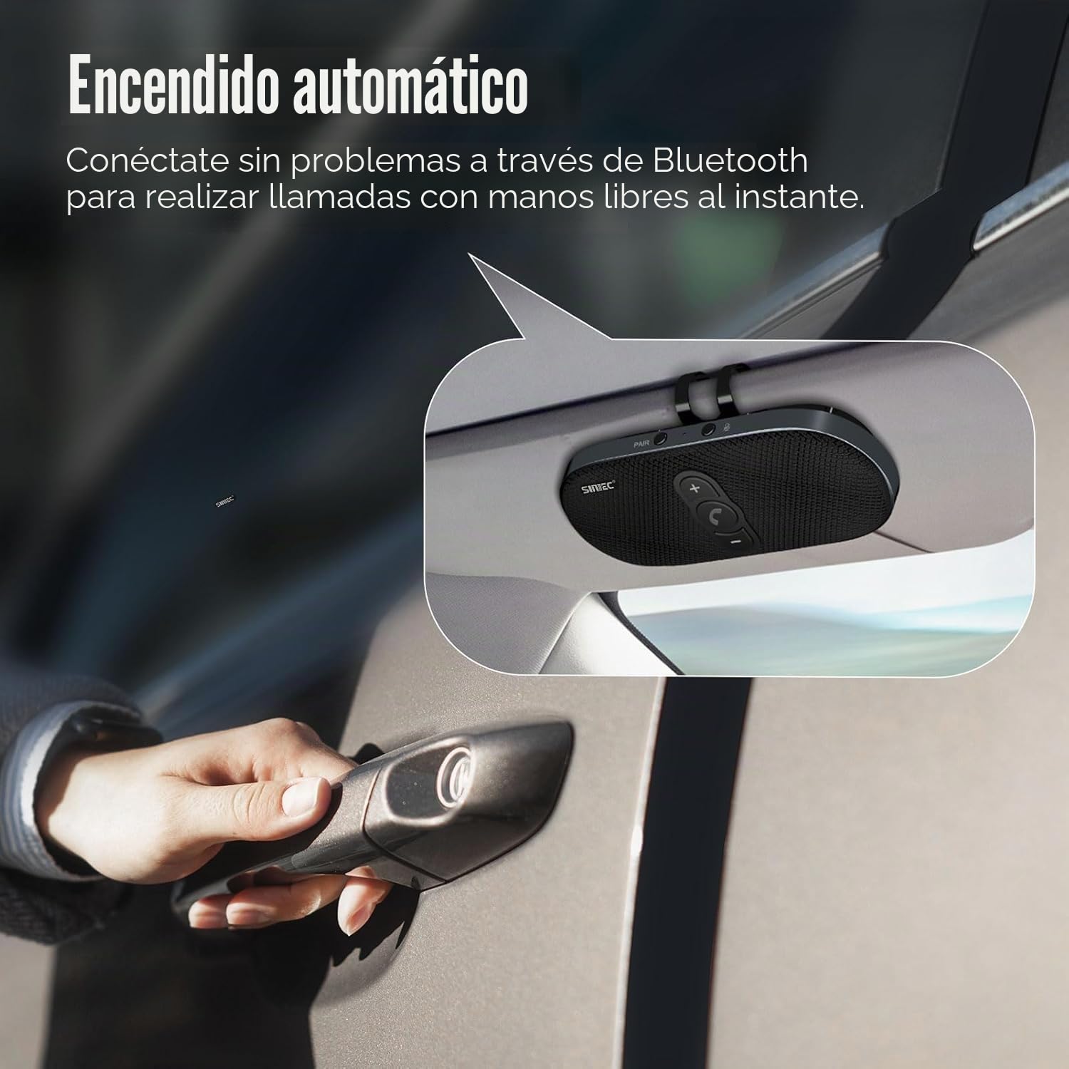 Kit Manos Libres Bluetooth para Coche, Altavoz Inalámbrico 6W Activación por Movimiento Automático Compatible con Siri y Google Assistant Conexión Simultánea de 2 Teléfonos Montaje en Visera, Negro