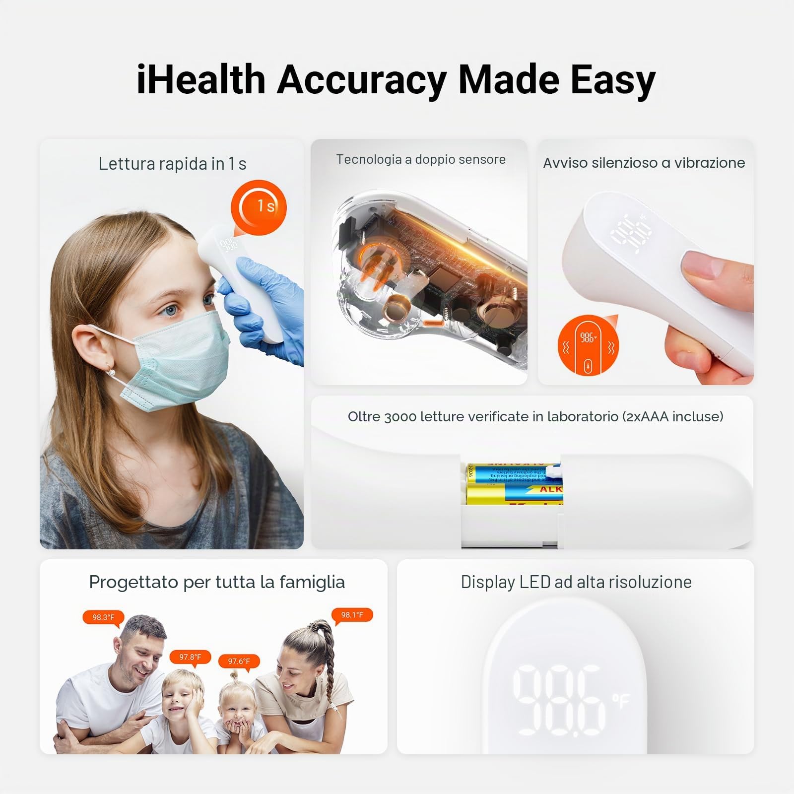 iHealth no-touch termometro della fronte, termometro a infrarossi digitale per adulti e bambini, senza contatto termometro del bambino con 3 sensori ultra-sensibili (pt3)