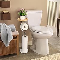 Vista 6 de Soporte para papel higiénico con bandeja grande de bambú de 7.9 pulgadas, base de mármol más pesada de 2.2 libras, soporte de papel de pie