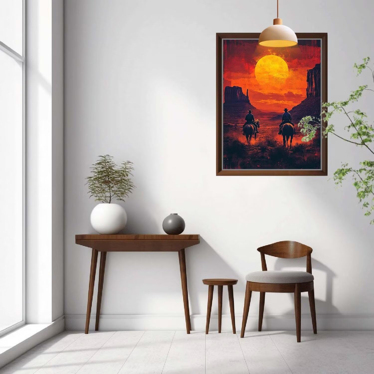Cowboy,Sonnenuntergang Malen nach Zahlen für Erwachsene Anfänger,DIY Paint by Numbers Acrylpigment Ölgemälde Kunsthandwerk Kit,Bastelset Malen Nach Zahlen Kinder für Home Wand Décor 120x160cm 54N-2900