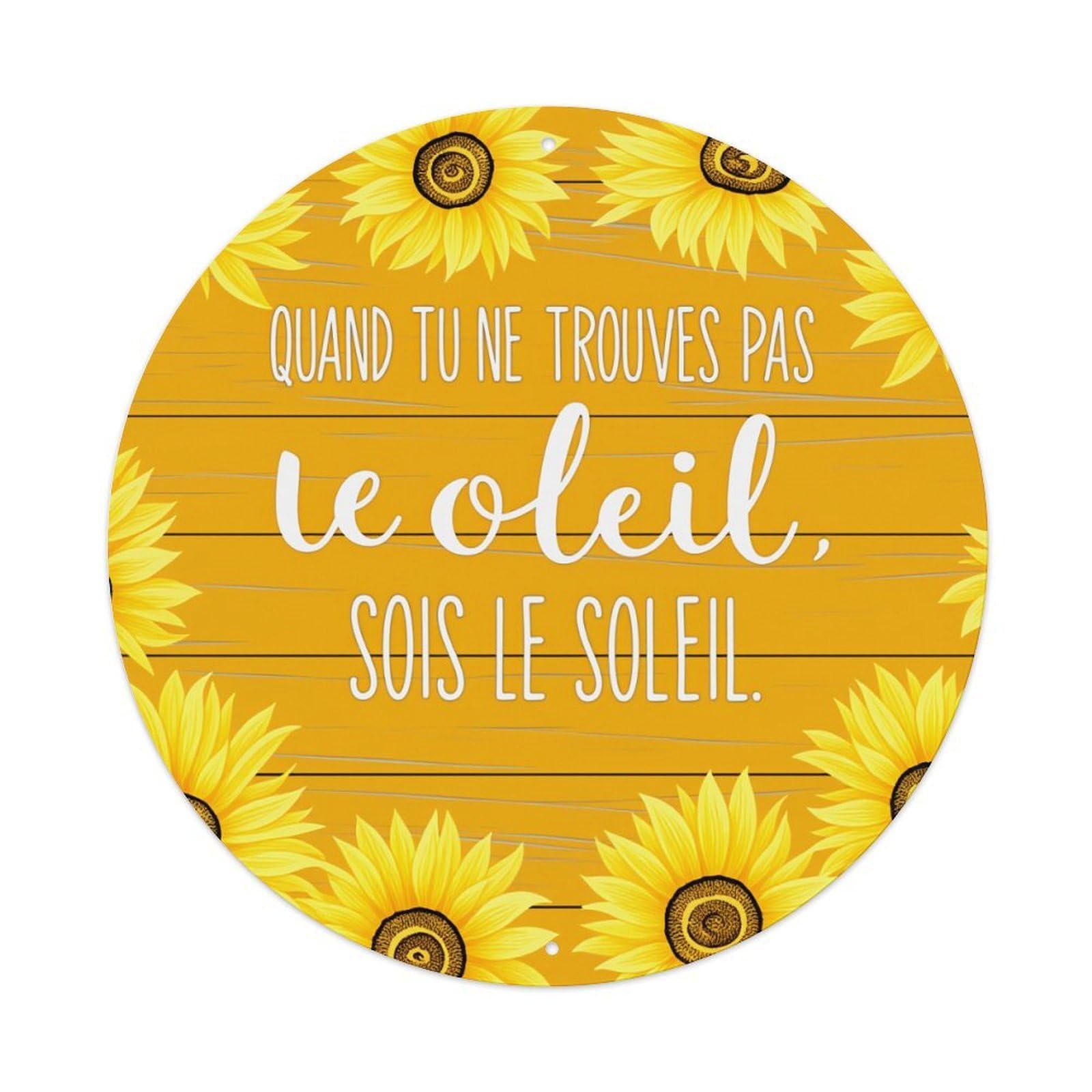 Sunflower Pattern With Wooden Texture Background Round Vintage Tin Sign,Retro Wall Art,Metal Poster for Home, Bar, Garage, Cafe, Rustic Indoor & Outdoor Decor, 8x8 Inches