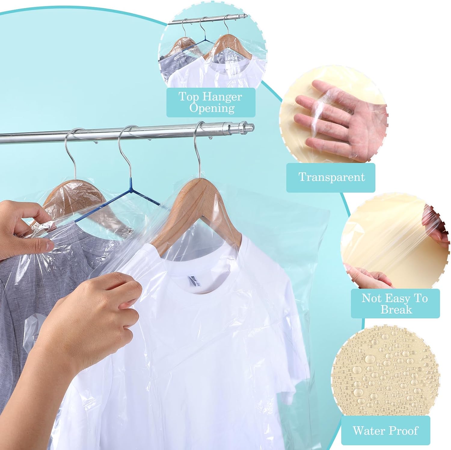 cobee 60x150 cm Garment Bags for Hanging Clothes, 12 Packs Plastic Dry Cleaner Bags, Hanging Dust-Proof Clothing Protector Covers for Long Dresses, Suit, Coat Closet Clothes Storage