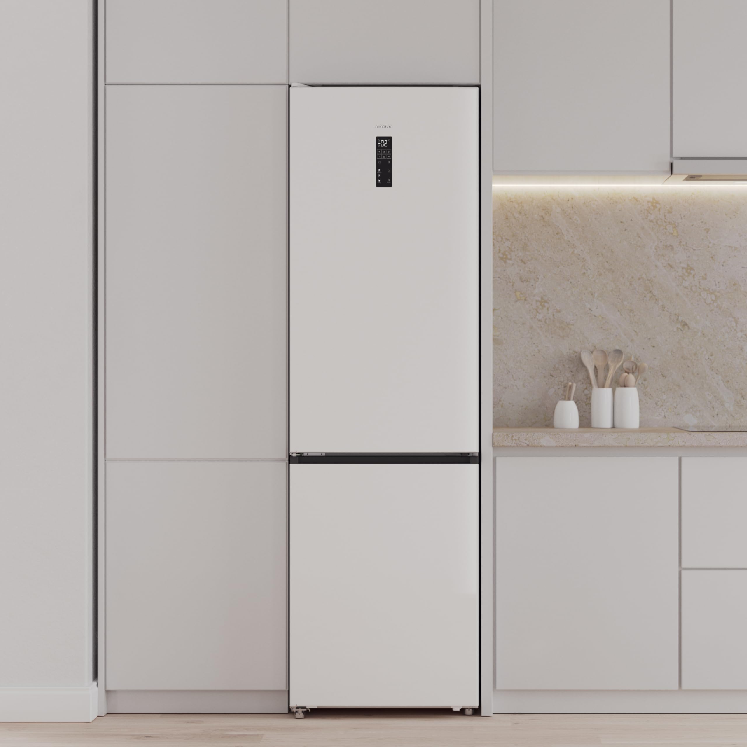 Cecotec Frigorifero Combinato 456L No Frost Bolero CoolMarket Combi 456 White Glass E. Altezza 201cmx59,5cm Larghezza, MAX INSIDE con VIP Tech, Compressore Inverter Plus, Basso Consumo, Ripiani Vetro