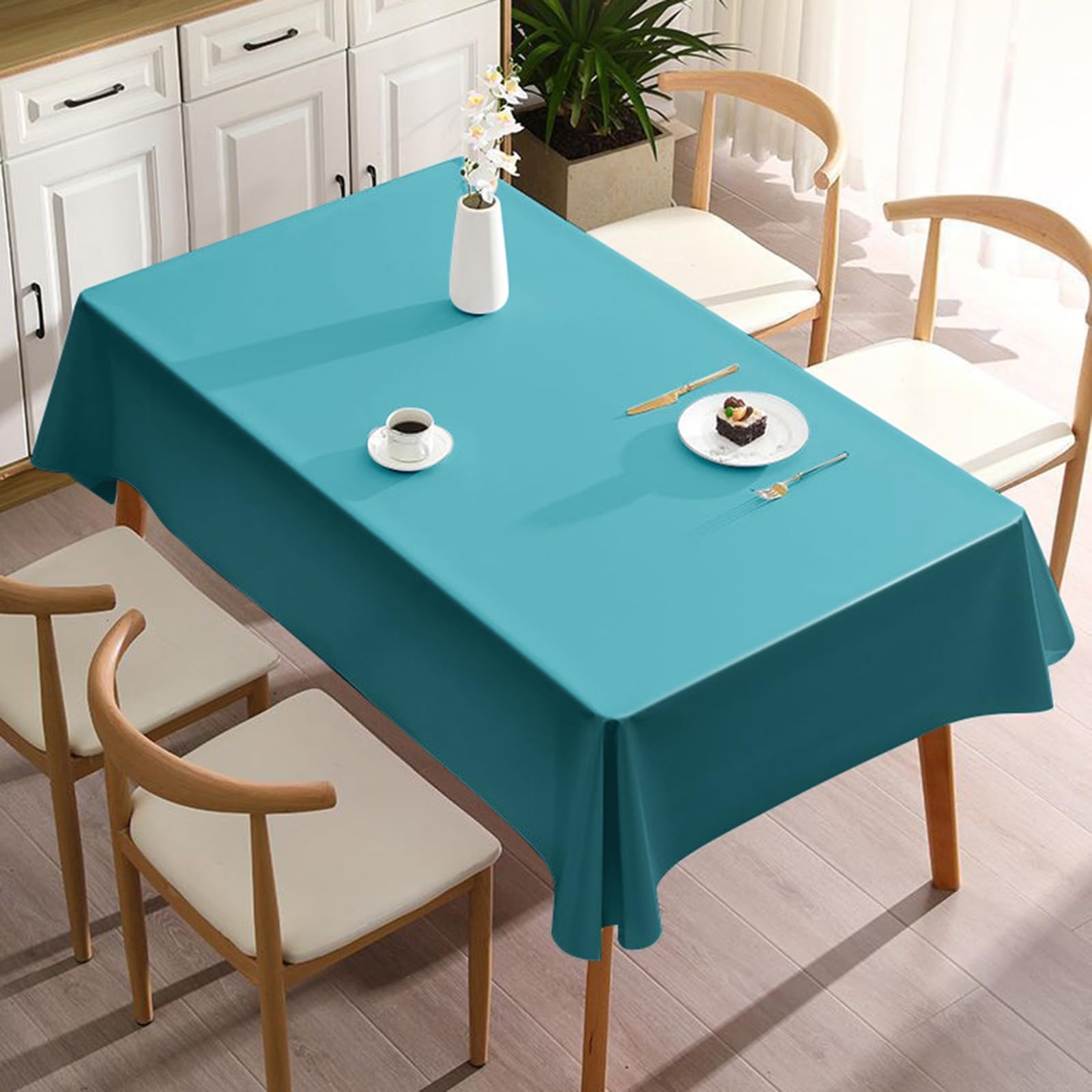 Nappe rectangle imperméable PVC 140x200 sarcelle pour table de banquet