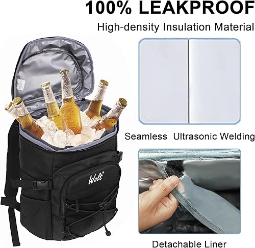 Miniatura 3 de WOLT Mochila enfriadora, 24 latas aisladas, a prueba de fugas, ligera y suave, enfriador de camping, enfriador de playa de gran capacidad, mochila