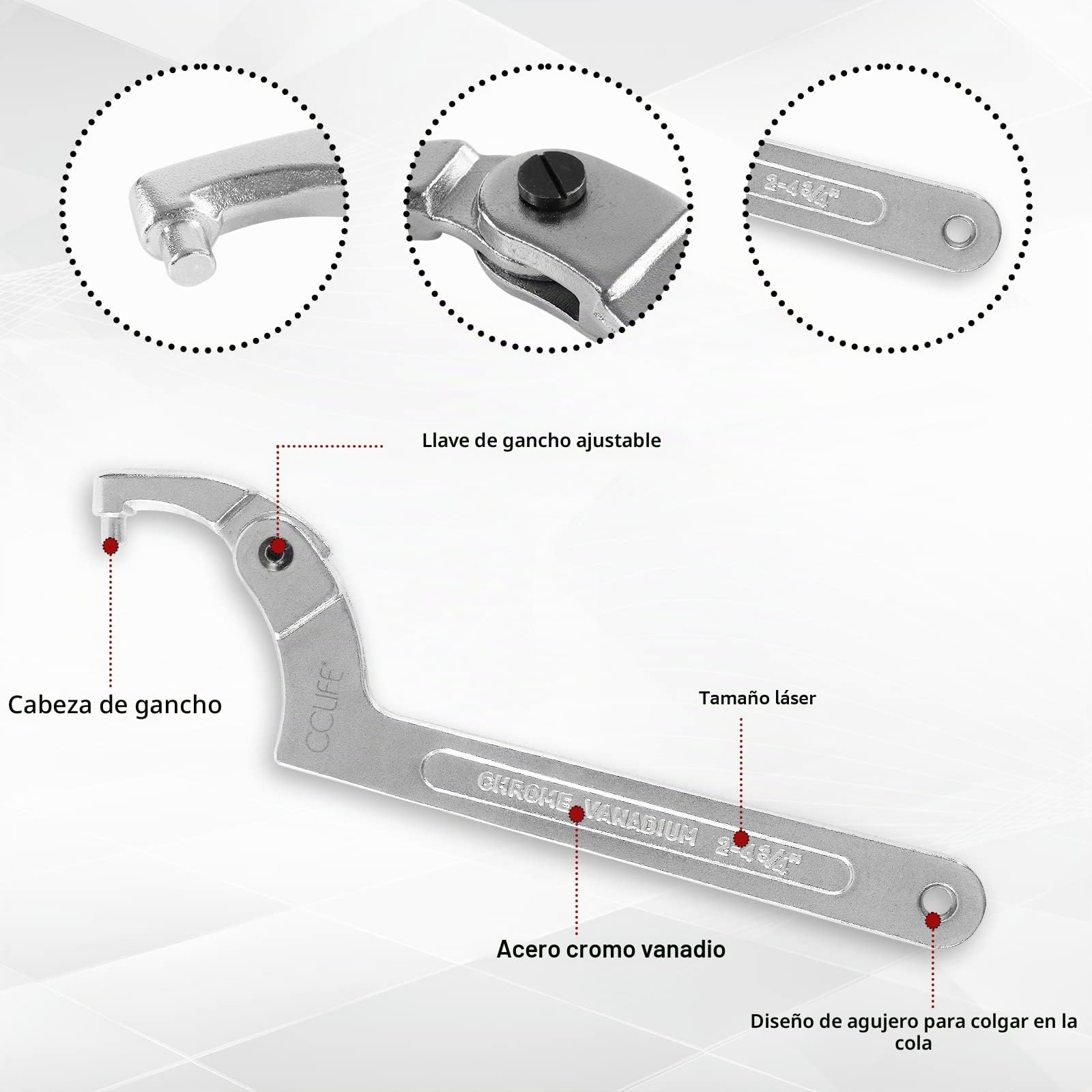 CCLIFE 4 piezas Juego de Llave de Gancho C Llave de Gancho Ajustable 19-170mm