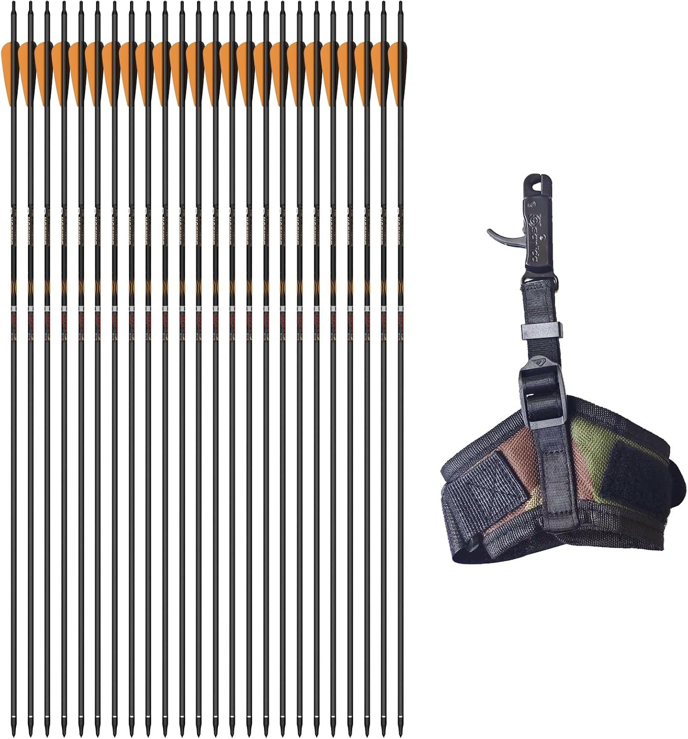 sanlida 100% Pure Carbon Arrows Dragon 8 Carbon Hunting Arrows 24 PCS (+/-.006" Straightness, 420 Spine) and Dragon 9 Release Aid Wrist Strap Trigger Black