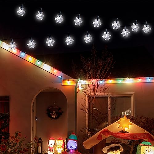 Miniatura 2 de Twinkle Star Guirnalda de luces solares con forma de copo de nieve, 100 luces LED de 33 pies para exteriores, 8 modos de iluminación y resistente al