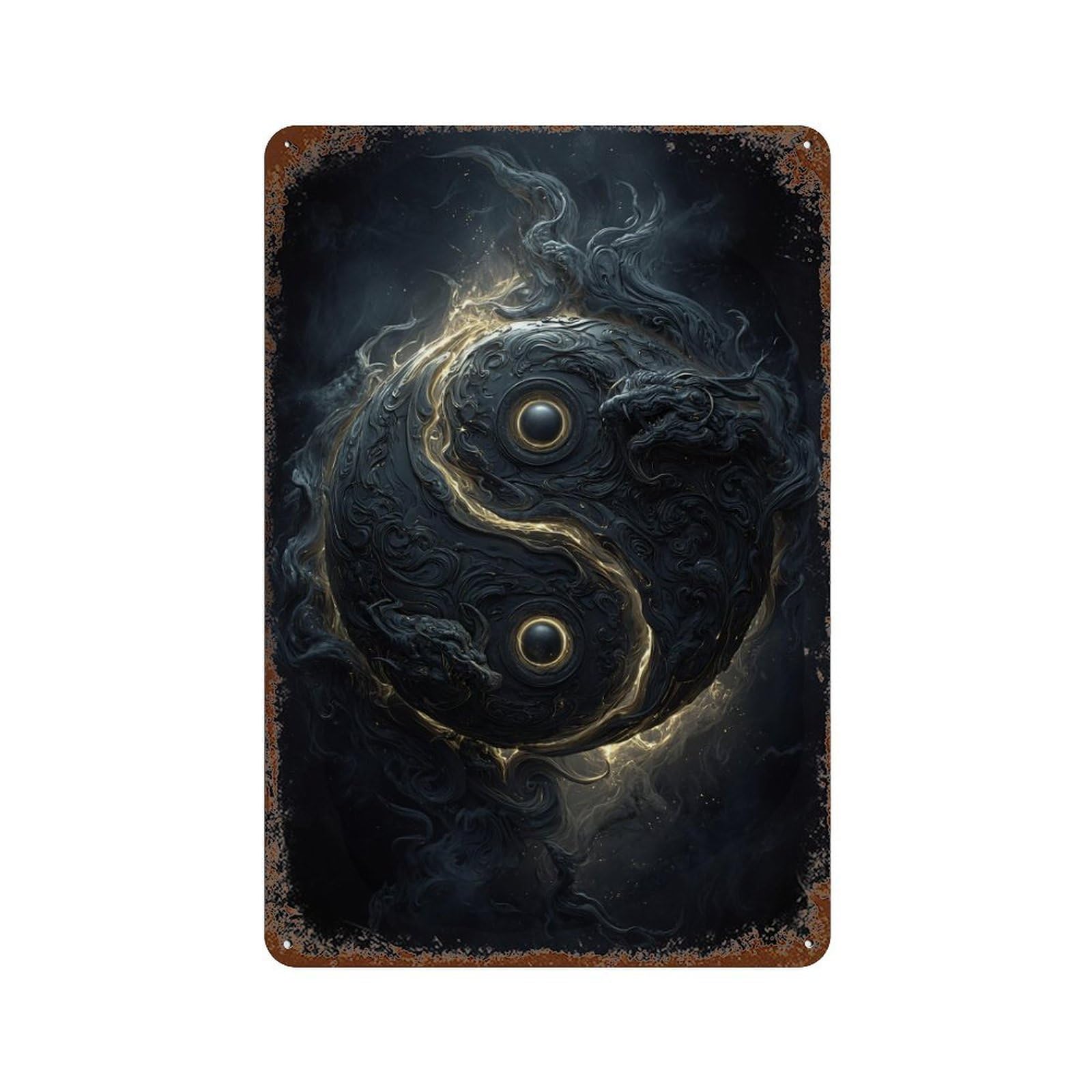 Yin Yang Dragon Symbol Art Print 11.8"x7.9" Decorative Tin Sign, Retro Wall Decor for Bistro, Counter And Cafe Decor
