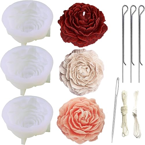 Miniatura 10 de 8 moldes de peonía de cuatro tamaños grande + mediano + pequeño + extra pequeño + hoja de peonía con aguja grande que absorbe los ojos, vela para