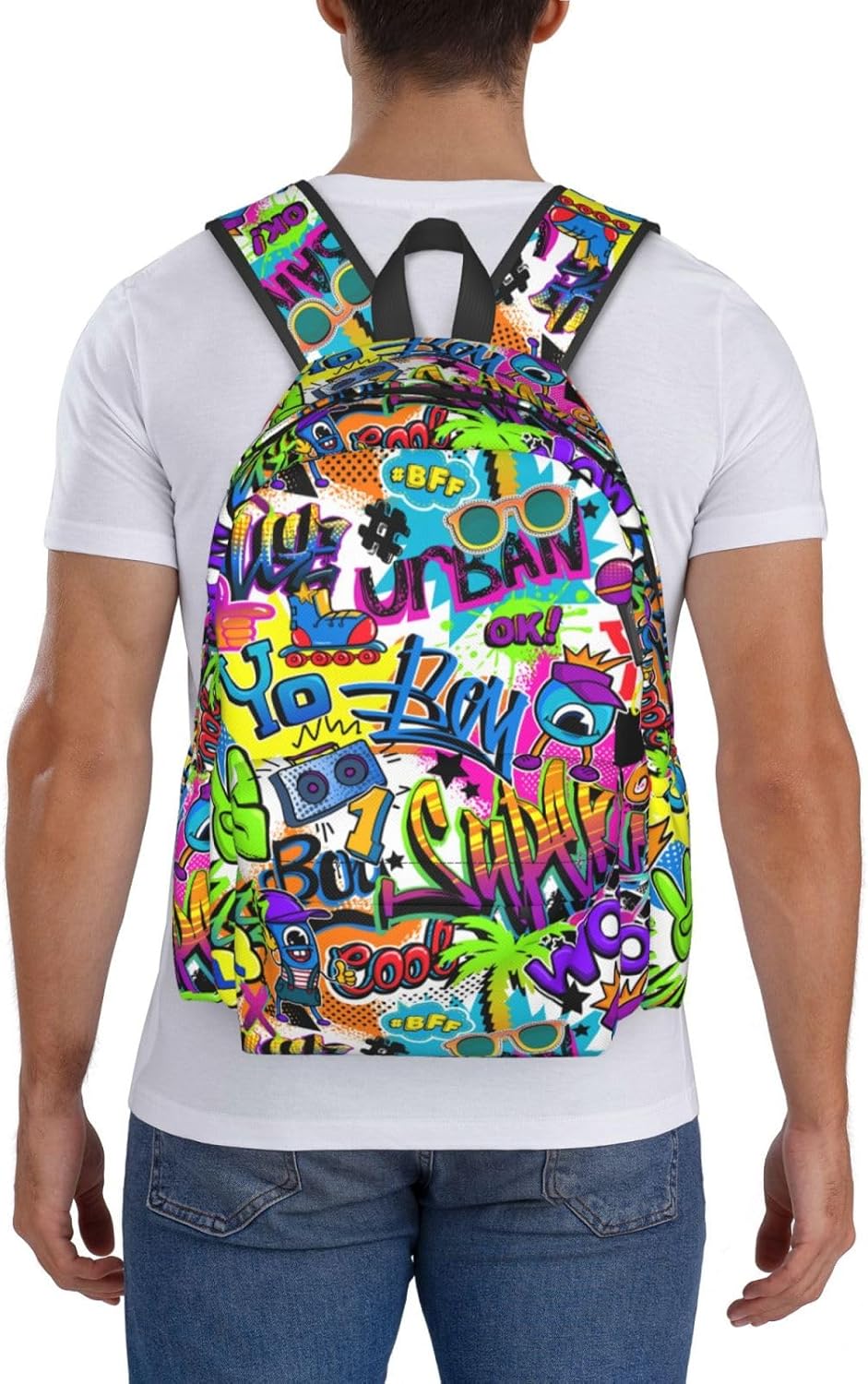 Black Blue Graffiti Multipurpose School Bag Bookbag for Teenage Boys Girls Daily Backpack - Image 9
