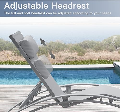 Miniatura 4 de Domi - Juego de 3 sillas de salón de aluminio para exteriores con 5 posiciones ajustables, tumbona al aire libre para piscina, jardín, playa, 2