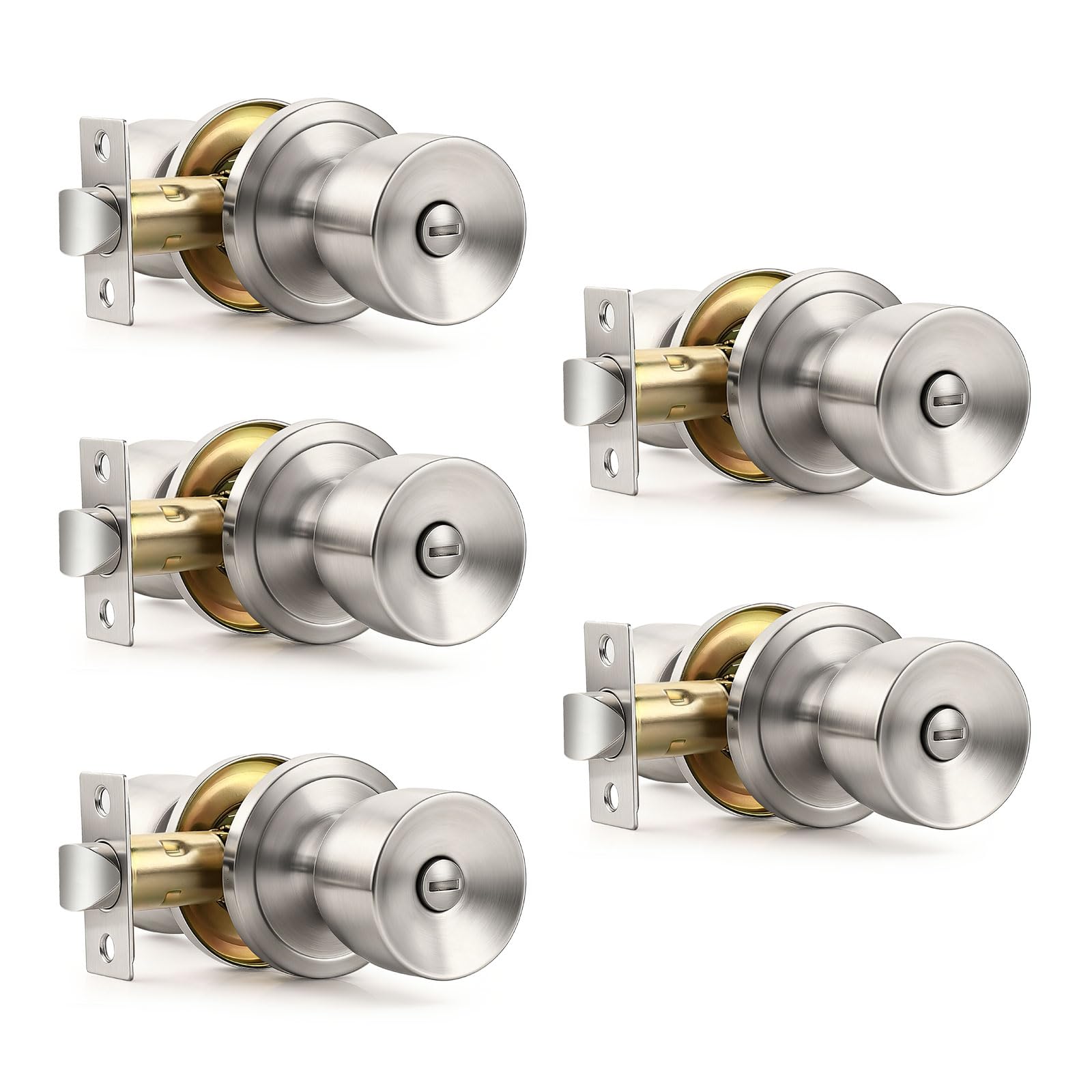 Brushed Nickel Door Knobs - 5 Pack Tulip Privacy Knobs -1