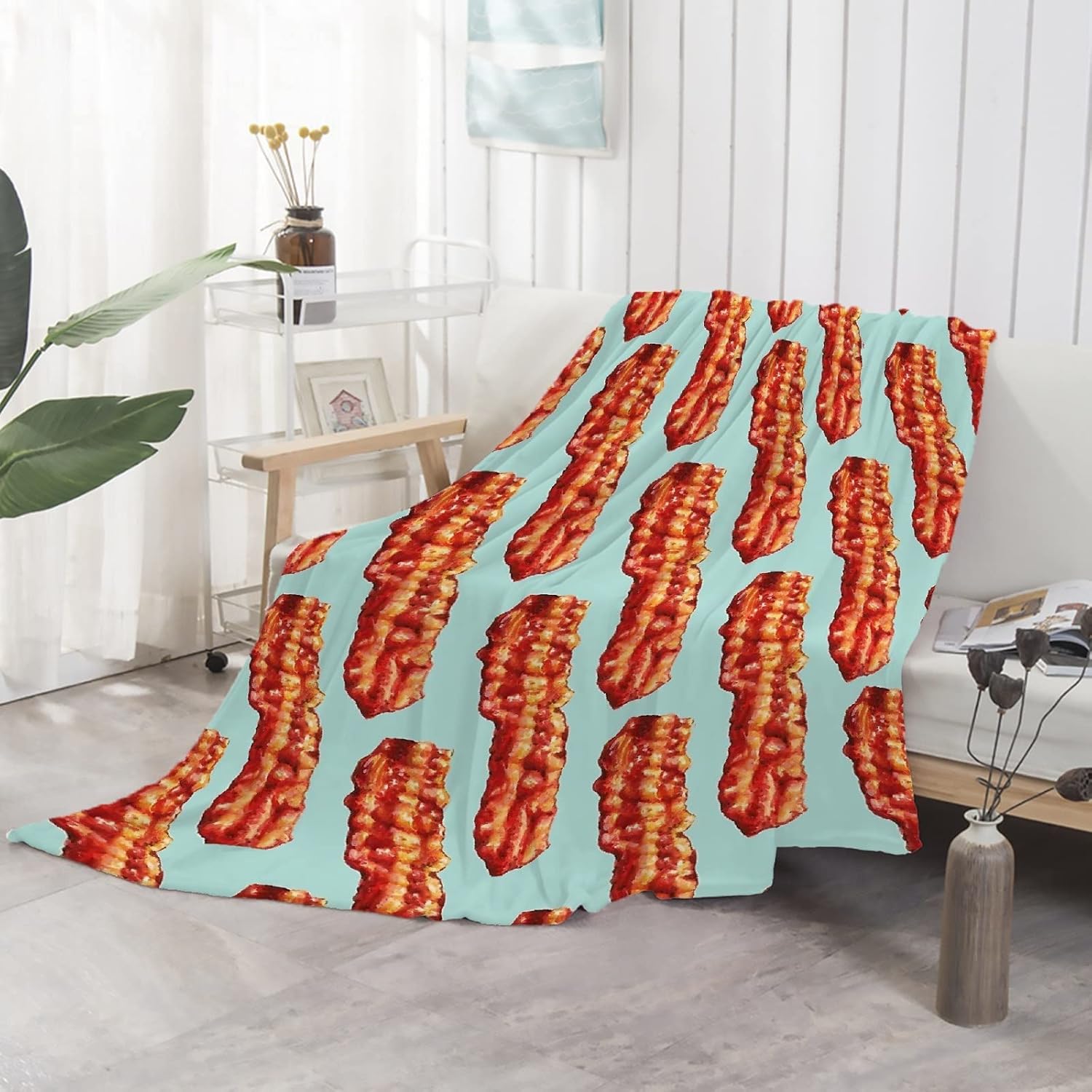 Bacon Blanket Soft Fluffy Cozy Warm Luxury Flannel Throw Blankets for Bed Couch Chairs Dorm Gifts for Women Boys Girls Large (80"x60")