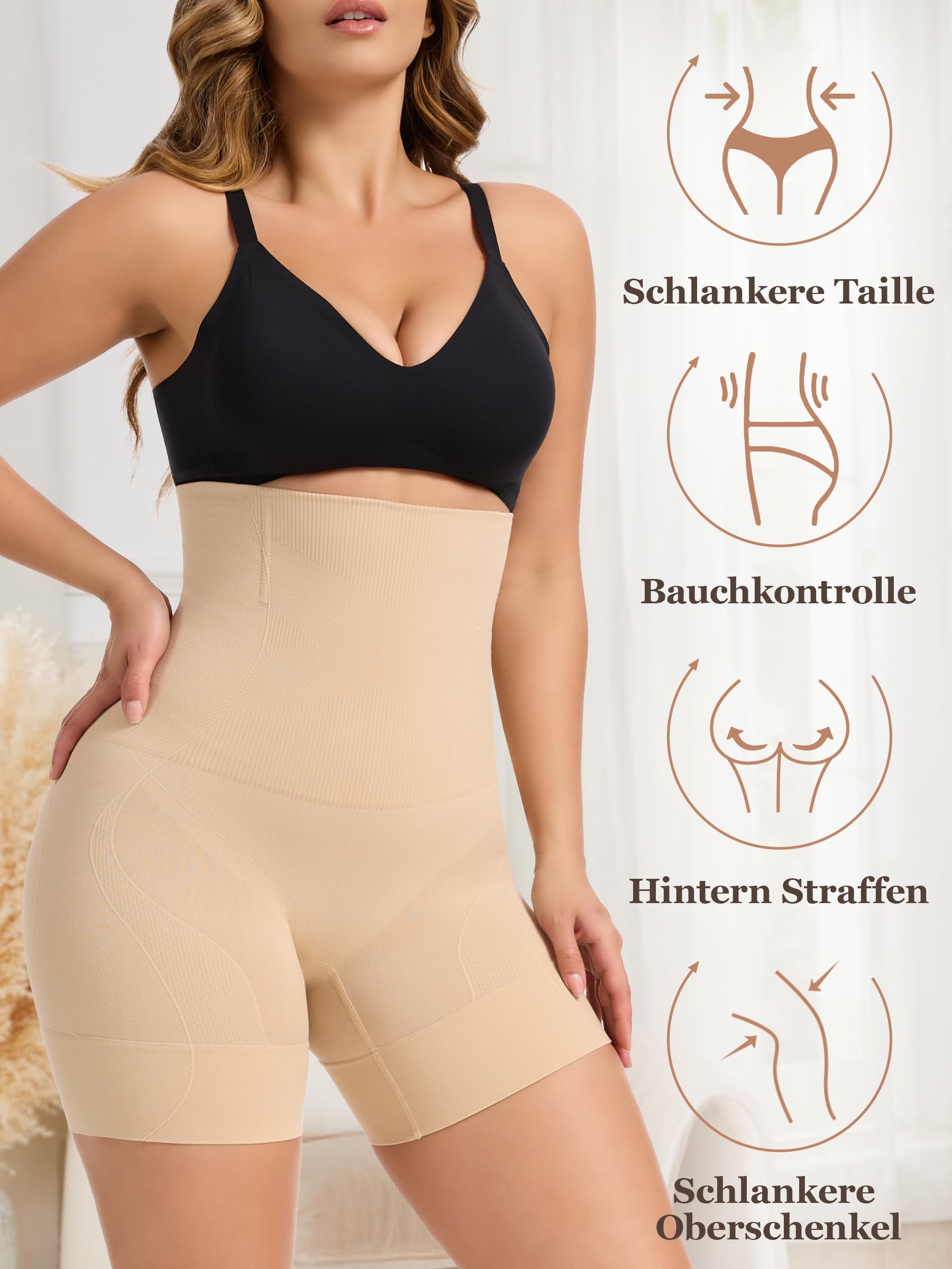 SLIMBELLE Damskie majtki wyszczuplające brzuch, wysoka talia, bielizna modelująca figurę, majtki silnie formujące, bezszwowe szorty modelujące sylwetkę