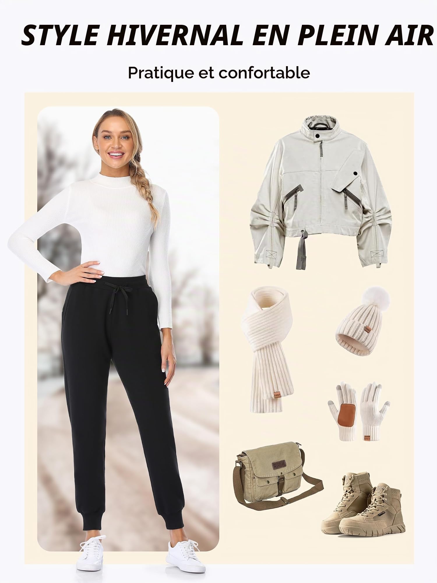 MOVE BEYOND Pantalon de Jogging en Polaire Femmes avec 2 Poches Longue Pantalon de Chaud Doublé en Sherpa avec Cordon Sweatpants Hiver