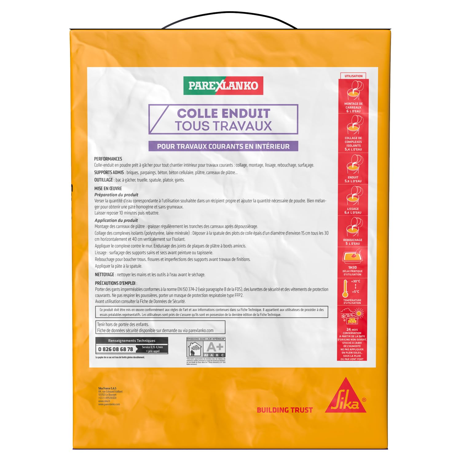 Parexlanko - Colle Enduit Tous Travaux - Gris - 4 en 1 - Pour reboucher, lisser, coller, monter - Cloisons et murs intérieurs - Prêt à gâcher - 10kg