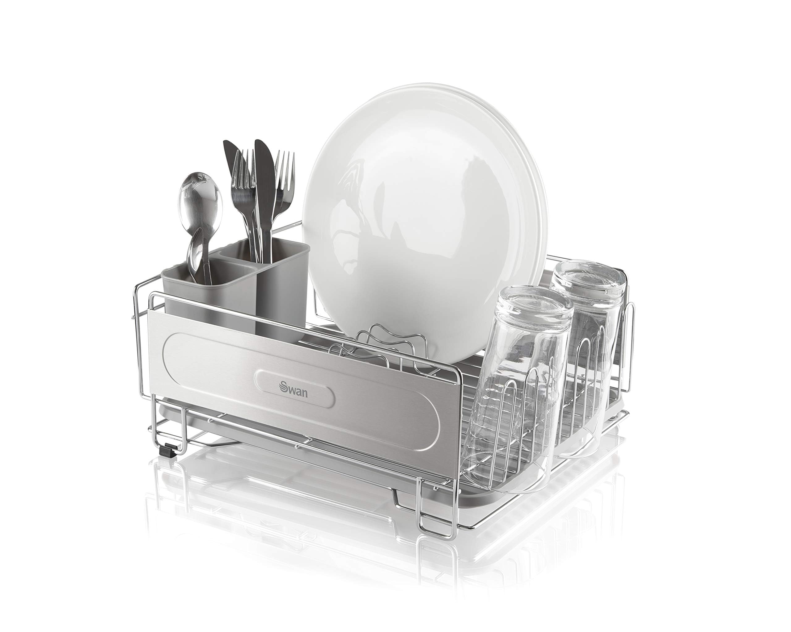 Swan Chrome Dish Rack - Silver - Durable Wire Structure with Anti-Slip Feet