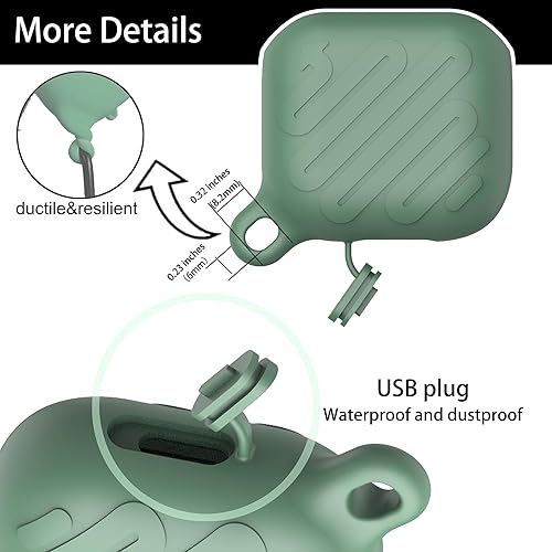 Miniatura 6 de HUABERICH - Funda impermeable para Airpods 3, diseño único, funda protectora de silicona suave, carga inalámbrica, LED visible, con llavero (verde)