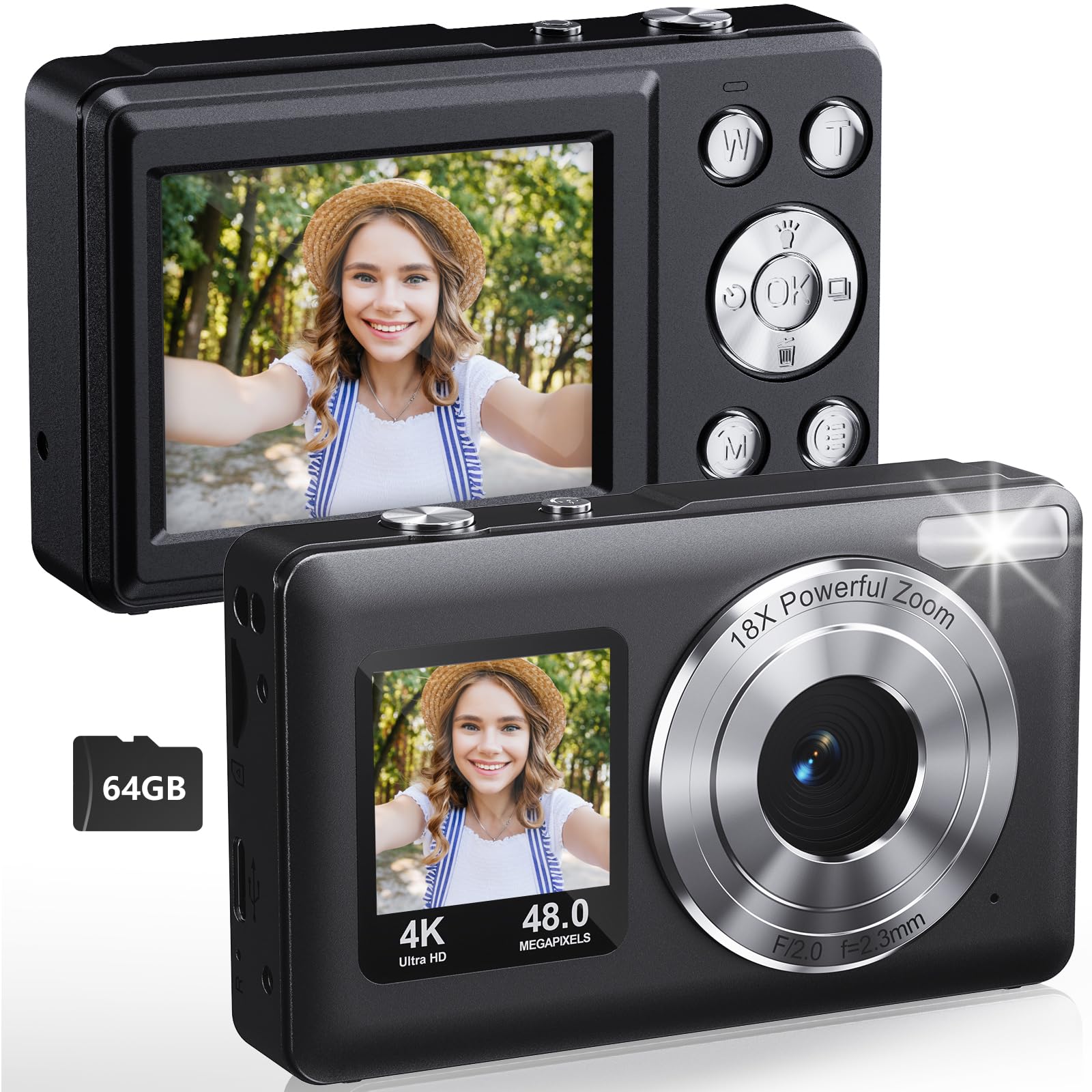 Digital Camera for Kids, Teens & Adults - 4K UHD 48MP with Built-in Rechargeable Battery, 16X Zoom, Dual Screen & Autofocus, Compact Point and Shoot Camera Includes 64GB SD Card-picture-24