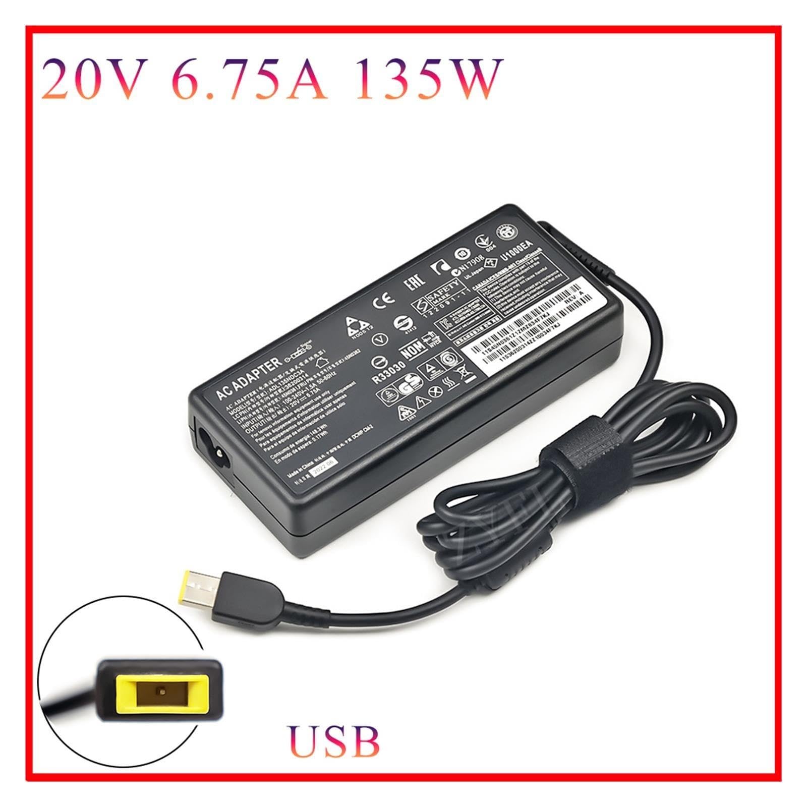 Adaptador De Vuelta 135W 20V 6.75A USB AC Cargador De Portátil, Compatible con Lenovo,T440p Y50-70 R720 Y700 T540p P51 P52 S5 ADL135NLC3A Fuente De Alimentación(and AU Plug)