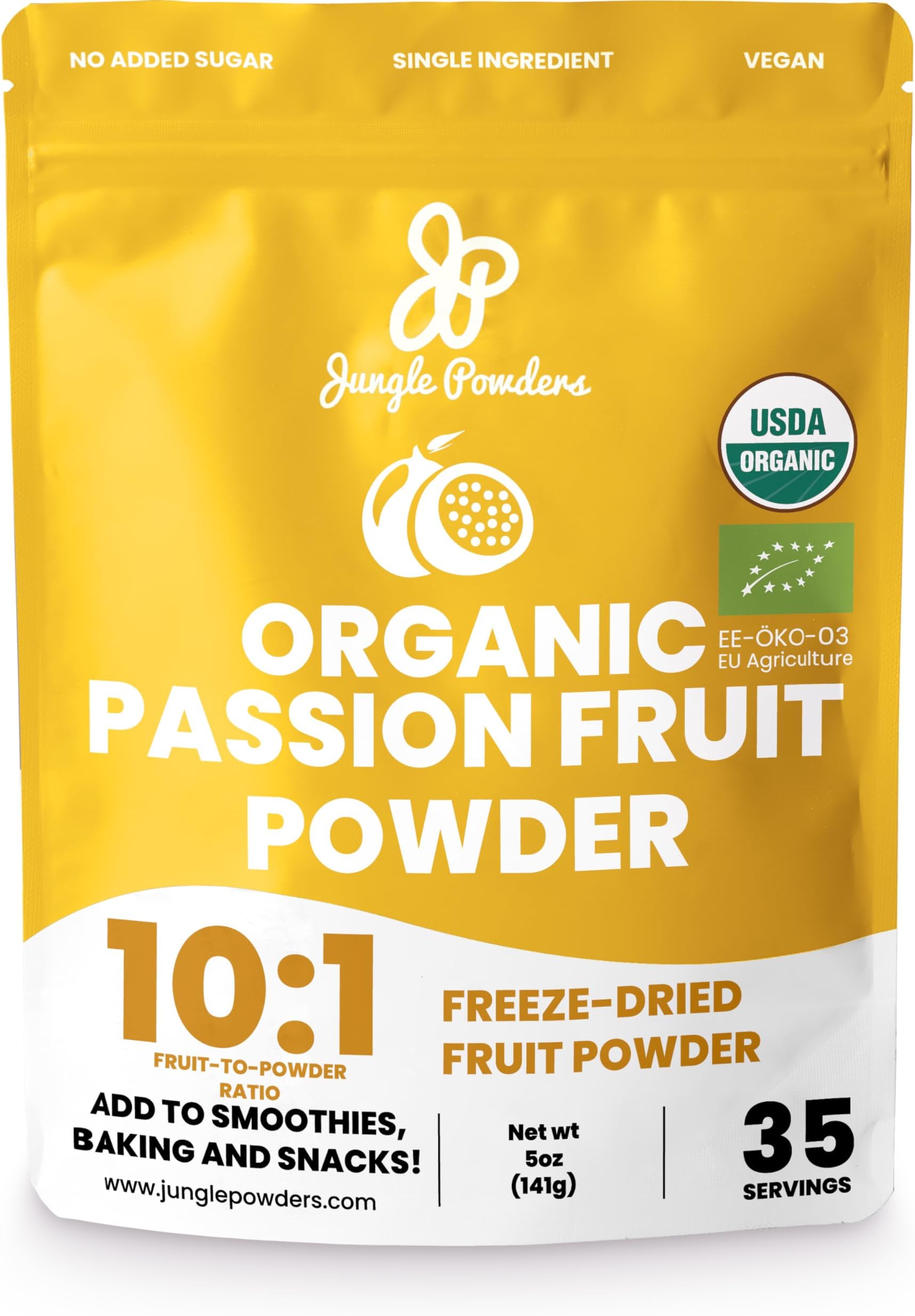Passion Fruit Powder Organic 5 Ounce Bag, Freeze Dried Passion Fruit Extract Powder for Baking Smoothies Juice Concentrate Puree - Additive Free Lilikoi Granadilla Maracuya Supplement