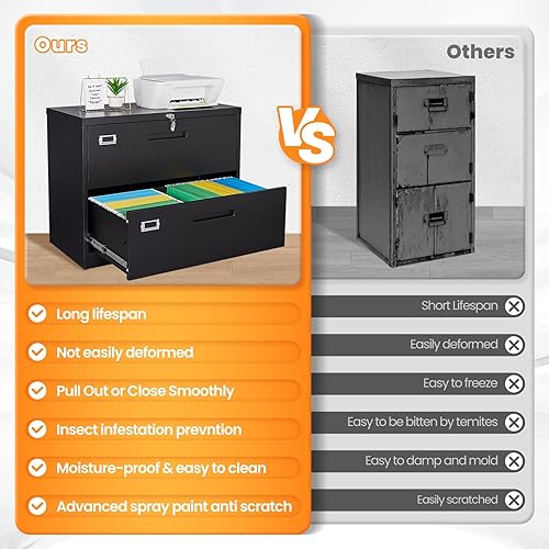 Vista 106 de Archivador de 3 cajones, archivador móvil totalmente ensamblado con cerradura para oficina en casa, caninete de metal con ruedas, cabina de tres