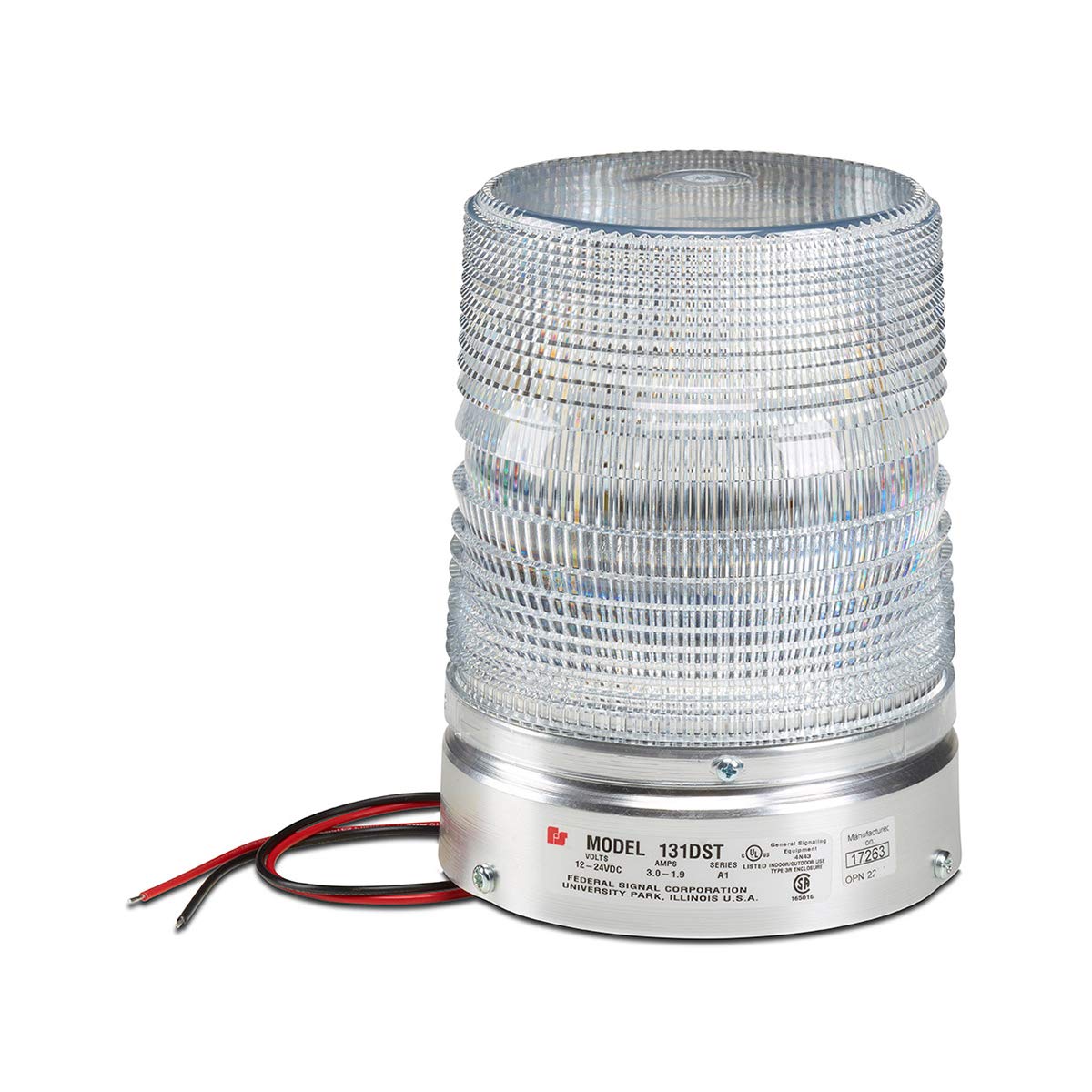 Federal Signal 131ST-120C Starfire Strobe Warning Light, Single Flash, 1/2" NPT Pipe Mount, 120 VAC, Clear