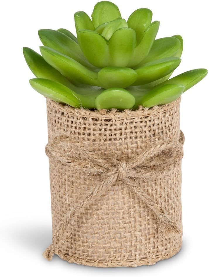 Abbott Collection Artificial Mini Succulents Set in Burlap Wrap Planters, Set of 4 (4" H, 2" W)
