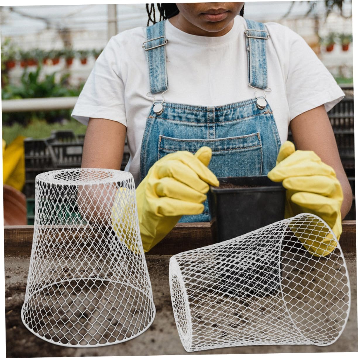 4pcs Sturdy Mesh Plant Protector Covers Reusable Flowerpot Shield for Vegetables Fruits Plants Iron Material for Outdoor Gardening White