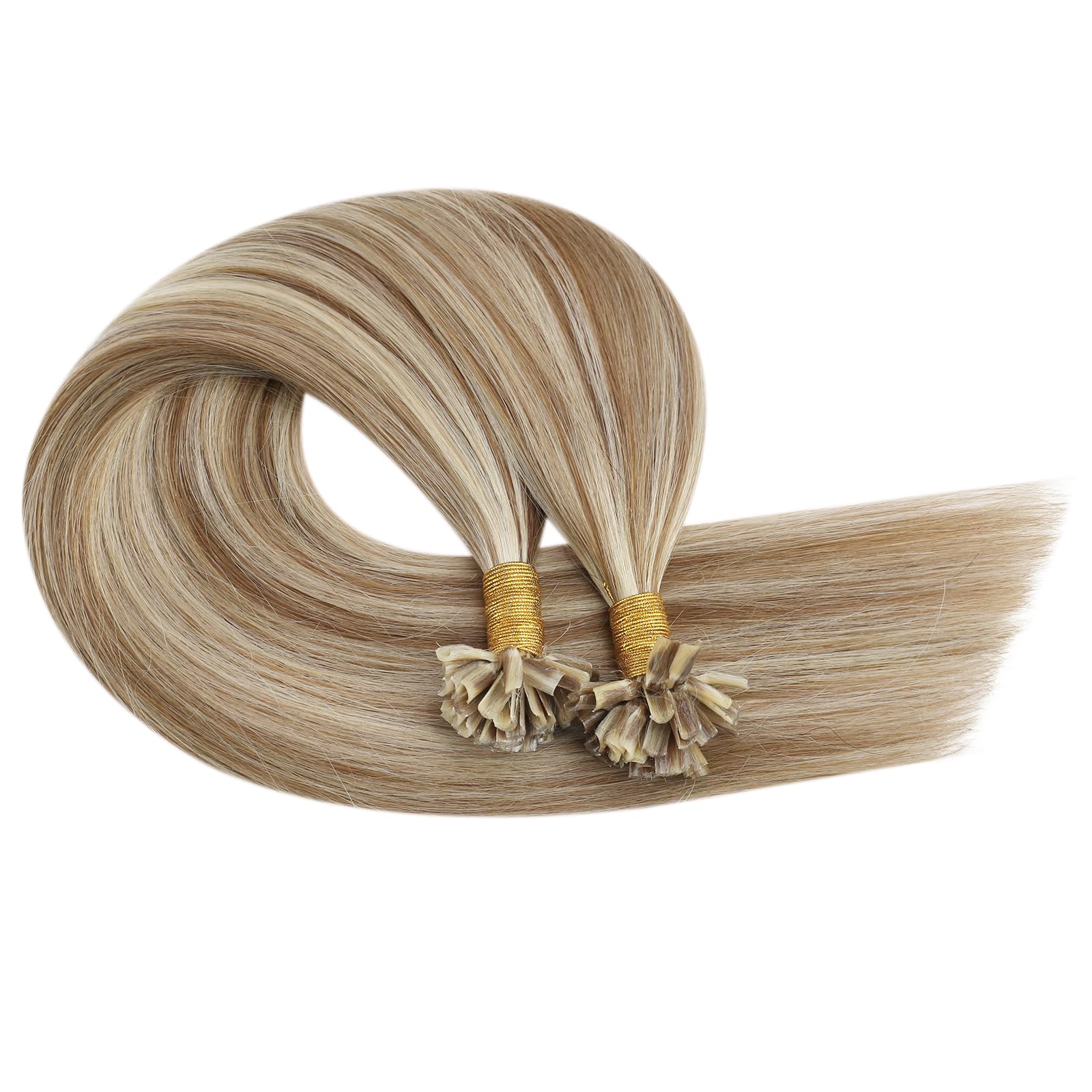 Ugeat Przedłużanie Włosów Keratyna Utip, Włosy Ludzkie, Pasemka Złocisty Brąz, 50cm 50 sztuk 50g, Przedłużanie Włosów U Tip Platynowym Blondem, Remy Naturalne Proste