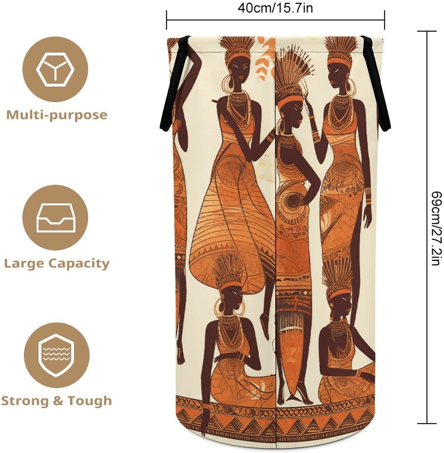 African Tribal WomanLaundry Hamper Storage Basket | Large Dirty Clothes Bag for Easy Carry Handles,Large Clothes Basket with Handles,Organizer for Bathroom Bedroom