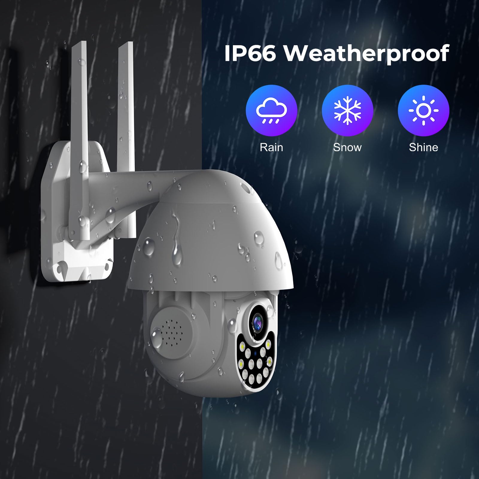 PGST ecsecurity kamera zewnętrzna - systemy kamer na zewnątrz z kolorowym noktowizorem, domowa kamera IP WiFi z wykrywaniem człowieka, syrena, 2-drożny dźwięk, praca z Alexą, obsługa karty SD 16-128 G