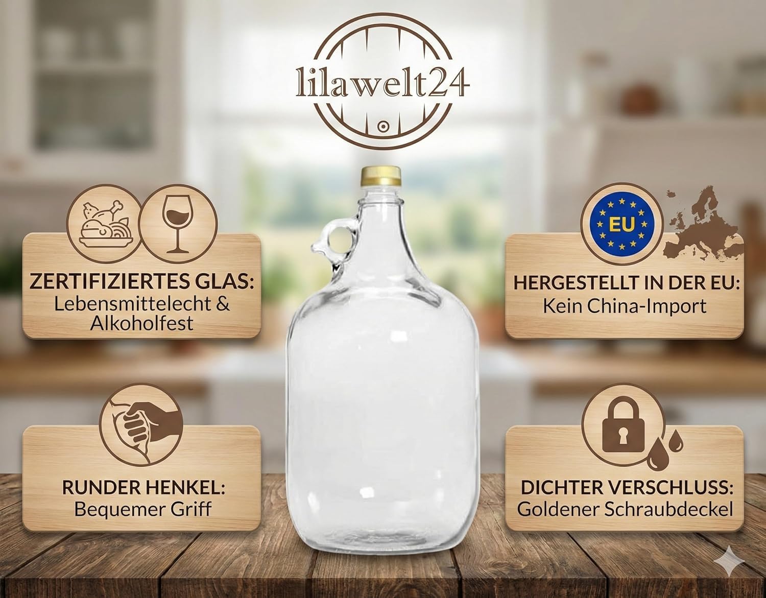 lilawelt24 6 x 5L GLASBALLON Weinballon GÄRBALLON GLASFLASCHE Flasche Gallone Leere Glasflasche zum Befüllen