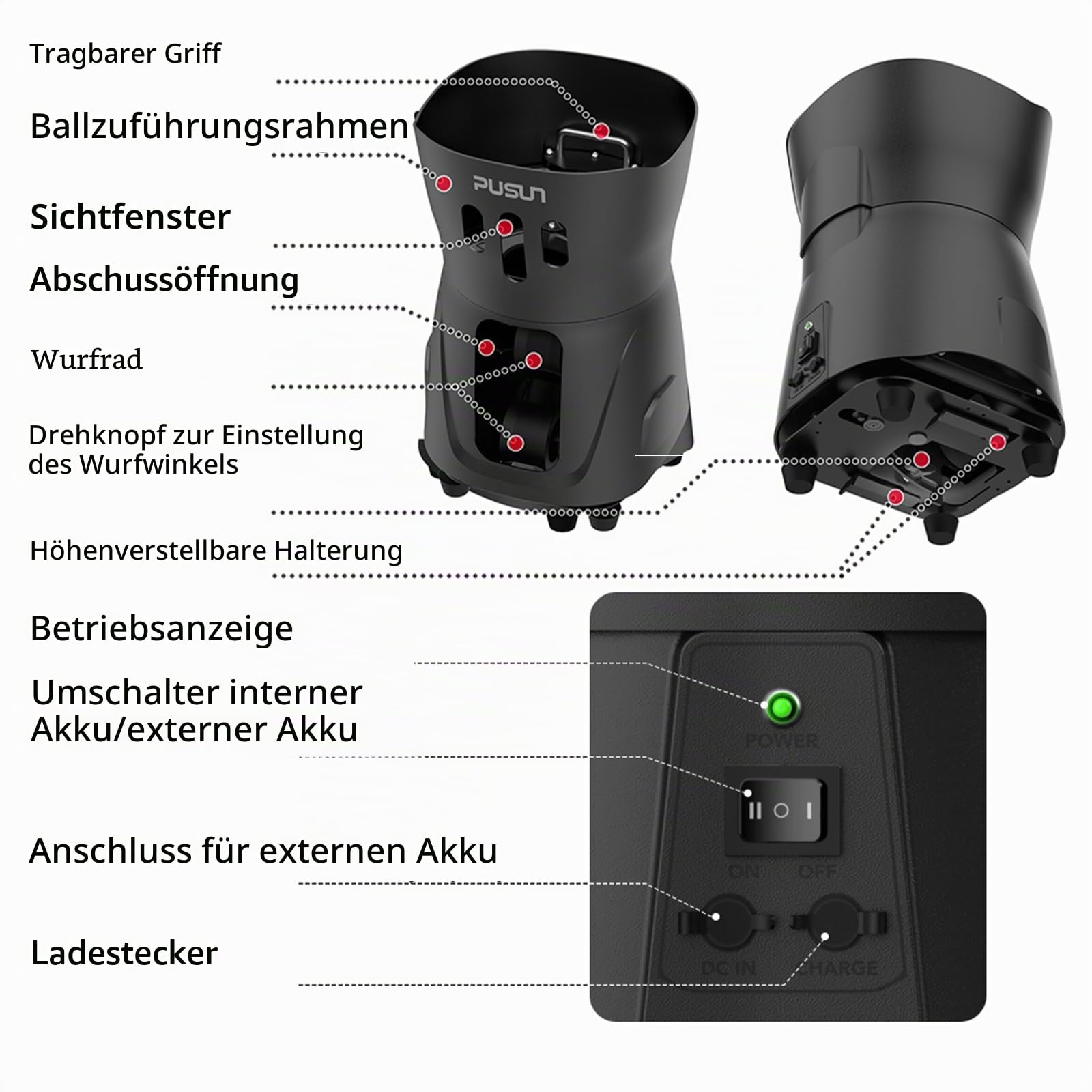 PT-Mini Pro Tennisballmaschine – Professioneller automatischer Ballwerfer mit Fernbedienung, Smart-App-Steuerung, 65+ Ball-Hopper, batteriebetrieben, Tennis-Übungsgeräte für Erwachsene und Anfänger