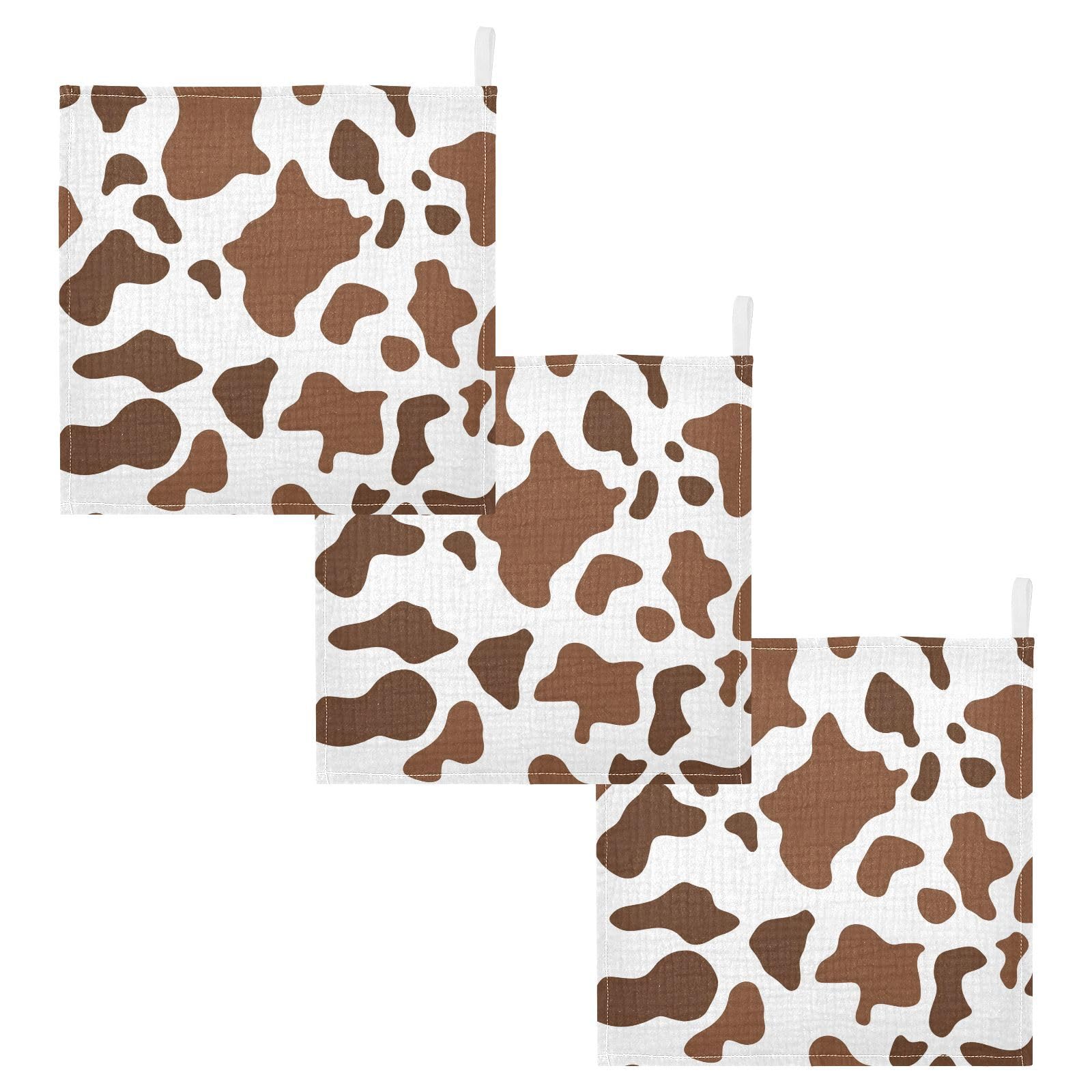 YETTASBIN Cow Print Muslin Baby Hand Washcloths Soft Cotton Bath Face Towel 4 Layers Extra Absorbent Feeding Burp