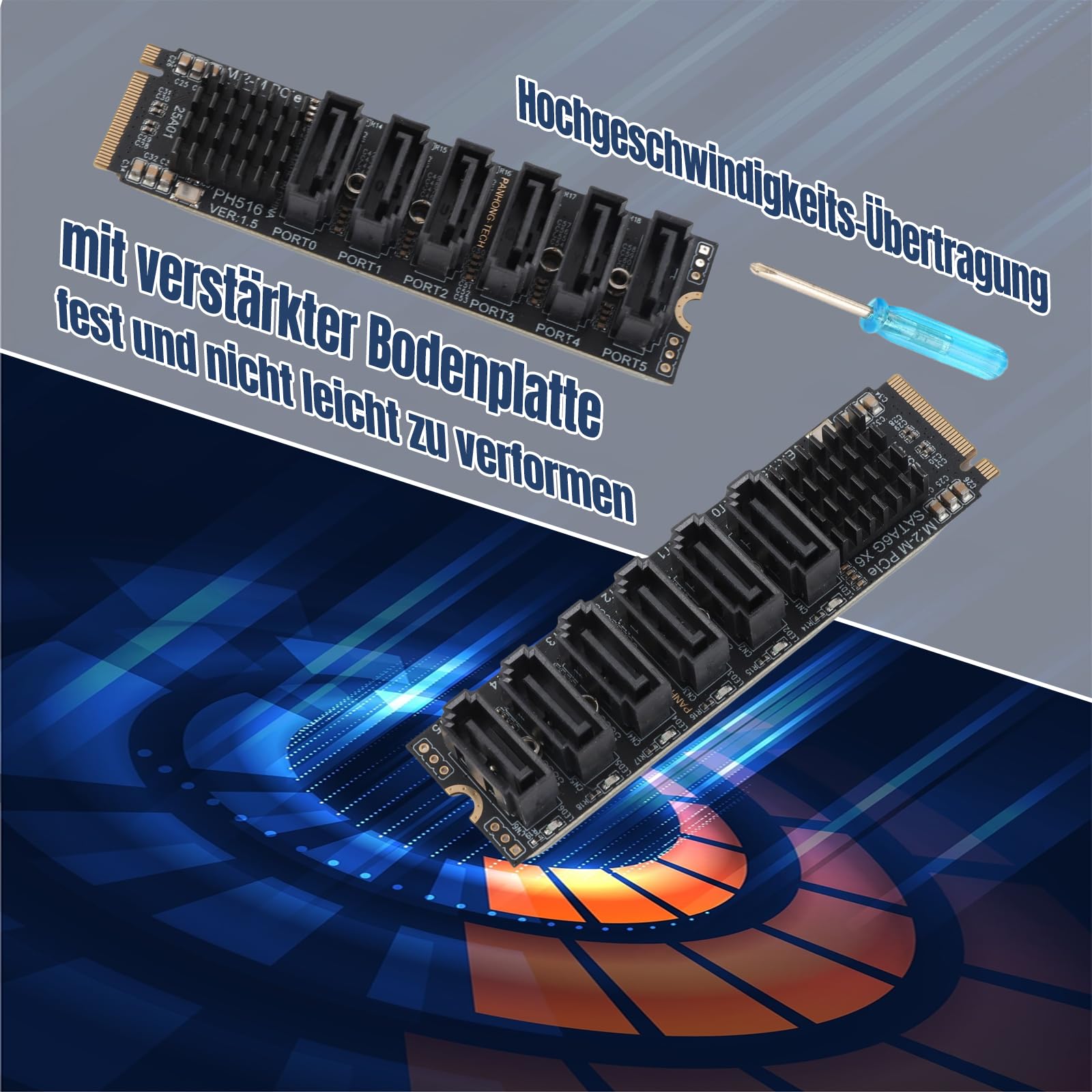 Adattatore M.2 SATA, Scheda di Espansione da M.2 a SATA3.0, 6 Porte SATA 3.0 Scheda Riser Fino a 16Gbps, Scheda Convertitore Disco Rigido di Espansione Disco Rigido a 6 Porte per,