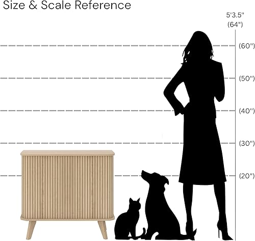 Vista 2 de Aparador estriado con almacenamiento, armario de almacenamiento con borde curvo de 27 pulgadas con puertas correderas y estantes, aparador moderno