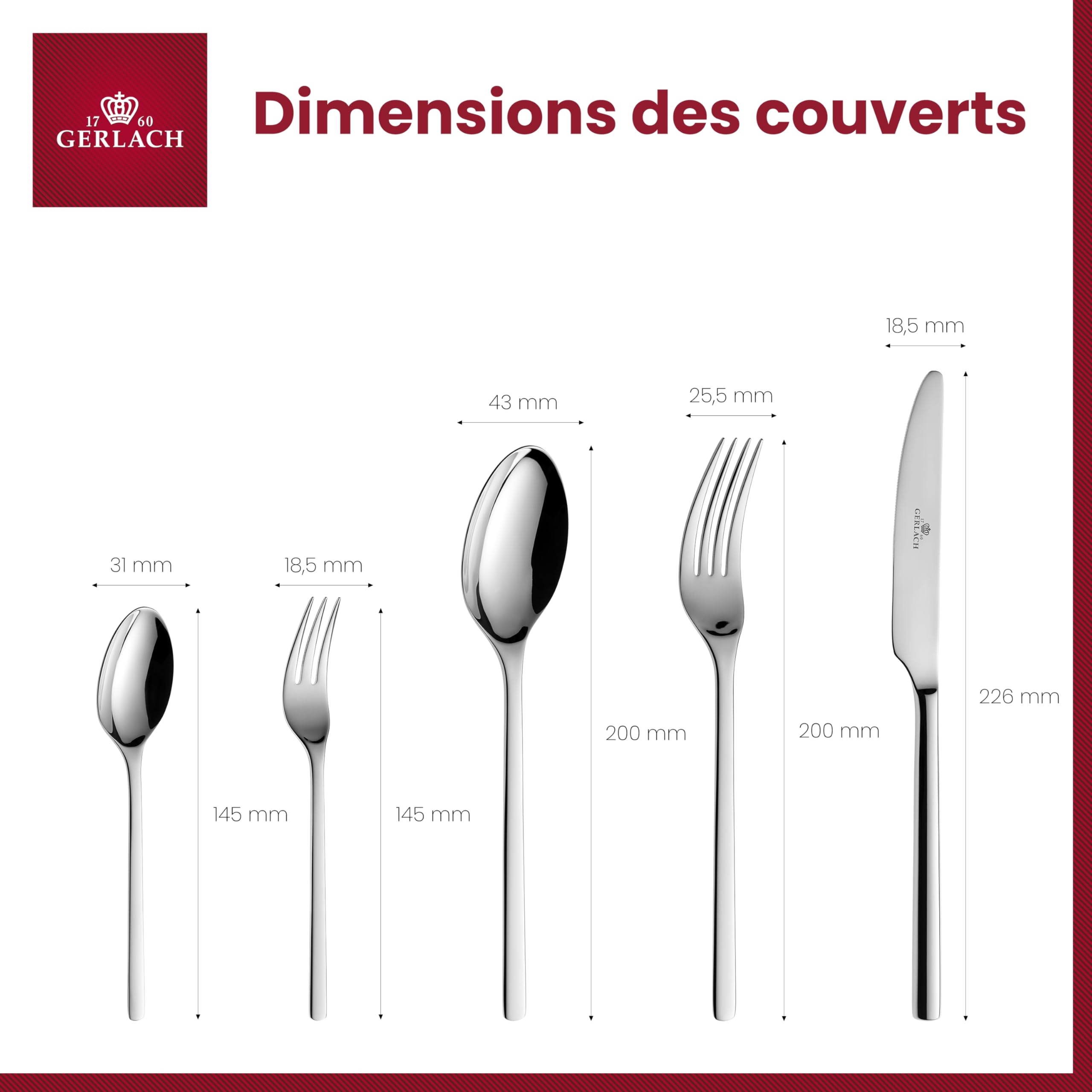 Gerlach 1760 Couverts Ensemble Pour 6 Personnes 30 Pièces En Acier Inoxydable Haute Brillance Moderne